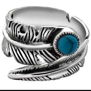 Silver Feather Ring with Turquoise Stone